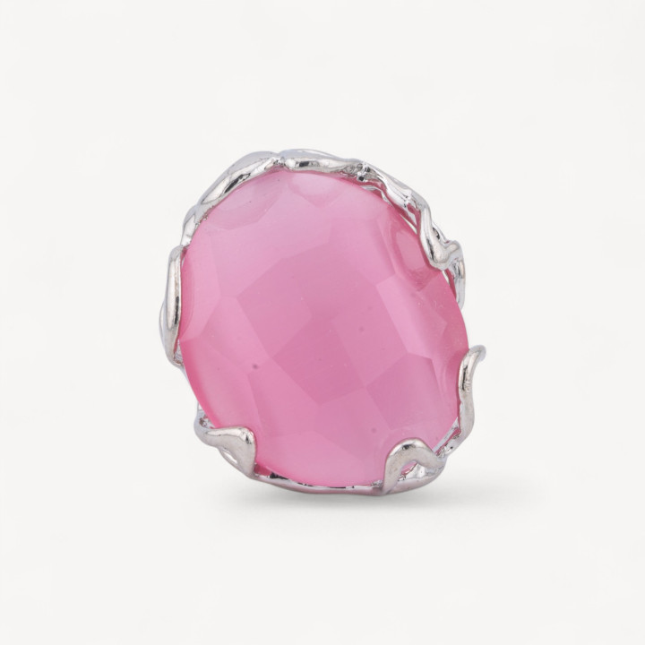 Anillo De Bronce Con Ojo De Gato Irregular 28x32mm Tamaño Ajustable Baño De Rodio Rosa