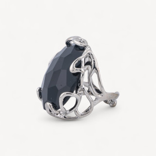 Bague Bronze Oeil de Chat Irrégulier 28x32mm Taille Ajustable Noir Rhodié