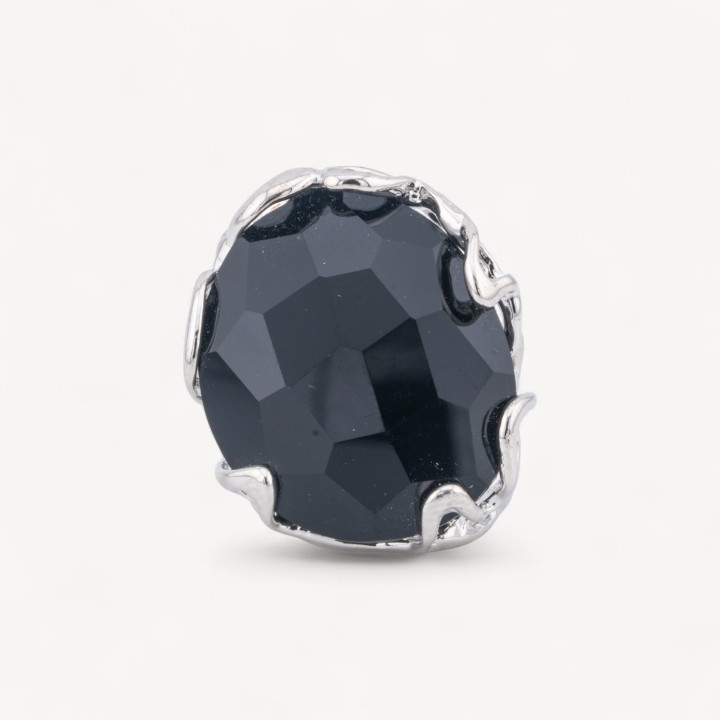 Anello Regolabile in Bronzo Rodiato Collezione AURORA-1 con Occhio Di Gatto Nero | Gioiello Artigianale Donna 28x32mm