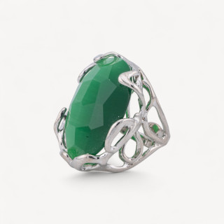 Bronze Ring With Irregular Cat's Eye 28x32mm Adjustable Size Green Rhodium Plated