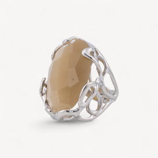 Bronze Ring With Irregular Cat's Eye 28x32mm Adjustable Size Rhodium Plated Ocher