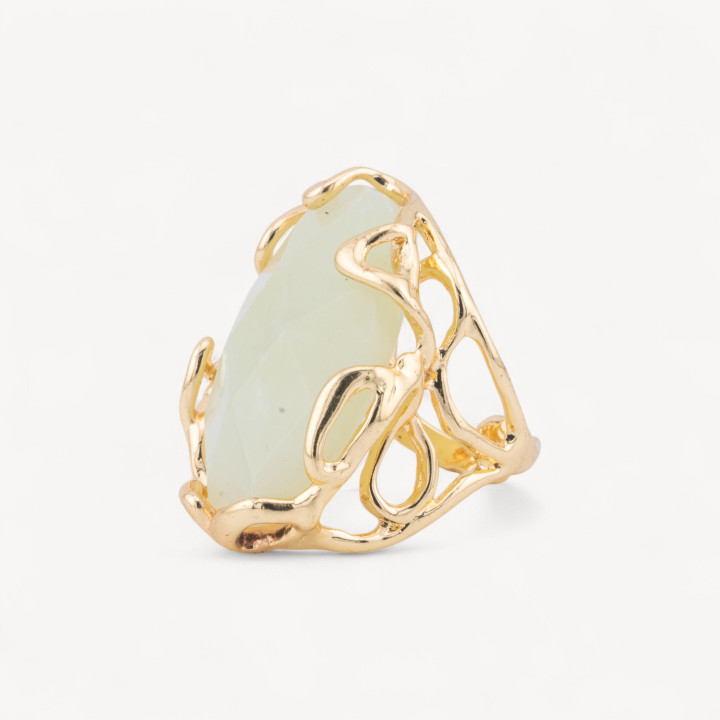 Anello Regolabile in Bronzo Dorato Collezione AURORA-1 con Pietre Dure Ovale New Jade | Gioiello Artigianale Donna 28x32mm