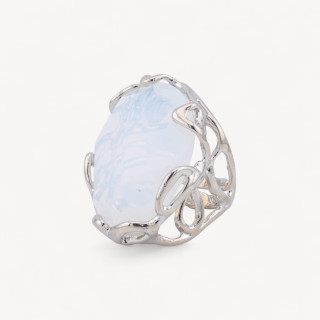 Anello Regolabile in Bronzo Rodiato Collezione AURORA-1 con Pietre Dure   Opale Synth | Gioiello Artigianale Donna 28x32mm