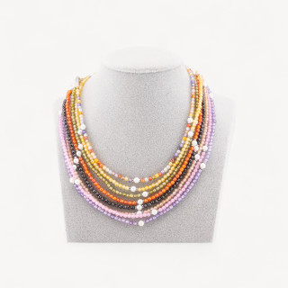 Collana Girocollo Di Zirconi E Perle Di Maiorca Con Chiusura in Argento 925 Rodiato 41cm + 5,5cm