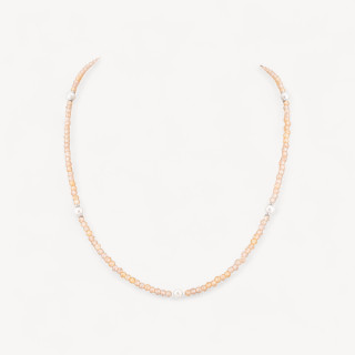 Collana Girocollo Di Zirconi E Perle Di Maiorca Con Chiusura in Argento 925 Rodiato 41cm + 5,5cm Beige