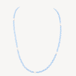 Collana Girocollo Di Zirconi E Perle Di Maiorca Con Chiusura in Argento 925 Rodiato 41cm + 5,5cm Celeste