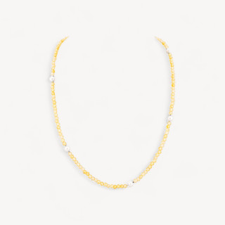 Collana Girocollo Di Zirconi E Perle Di Maiorca Con Chiusura in Argento 925 Rodiato 41cm + 5,5cm Giallo