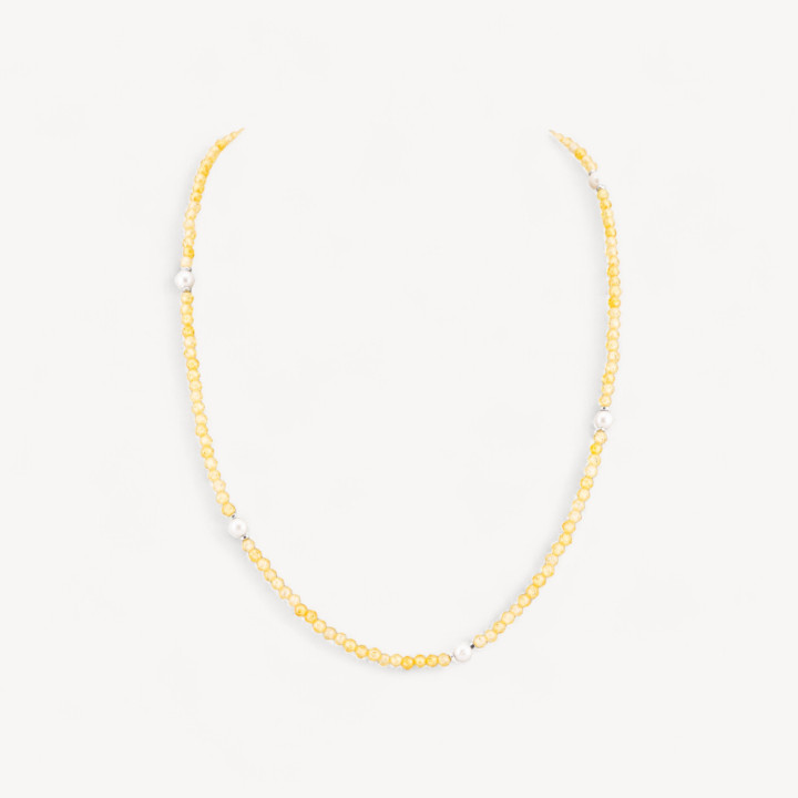 Collana Girocollo Di Zirconi E Perle Di Maiorca Con Chiusura in Argento 925 Rodiato 41cm + 5,5cm Giallo