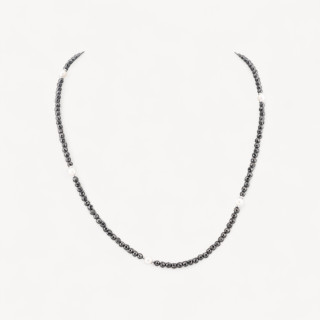 Collana Girocollo Di Zirconi E Perle Di Maiorca Con Chiusura in Argento 925 Rodiato 41cm + 5,5cm Nero Jet
