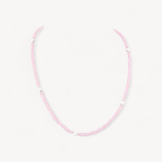 Collana Girocollo Di Zirconi E Perle Di Maiorca Con Chiusura in Argento 925 Rodiato 41cm + 5,5cm Rosa