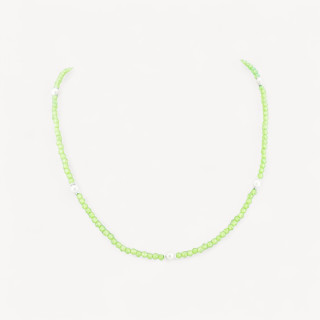 Collana Girocollo Di Zirconi E Perle Di Maiorca Con Chiusura in Argento 925 Rodiato 41cm + 5,5cm Verde