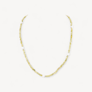 Collana Girocollo Di Zirconi E Perle Di Maiorca Con Chiusura in Argento 925 Rodiato 41cm + 5,5cm Verde Oliva