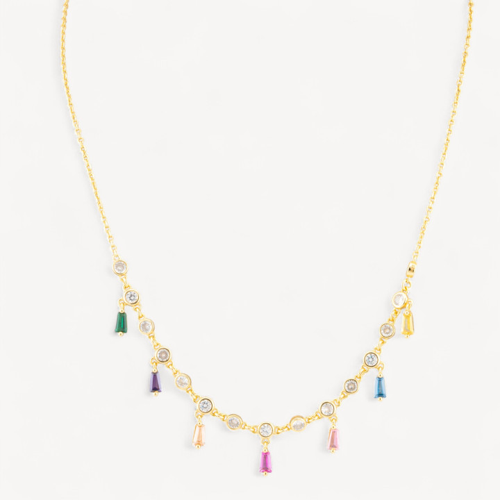 Collana In Argento 925 Con Pendenti Con Zirconi Dorata