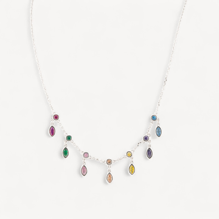 Collana In Argento 925 Con Pendenti Con Zirconi Rodiata