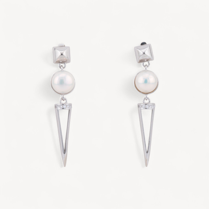 Orecchini In Argento 925 Con Zirconi E Perle Di Fiume Rodiati