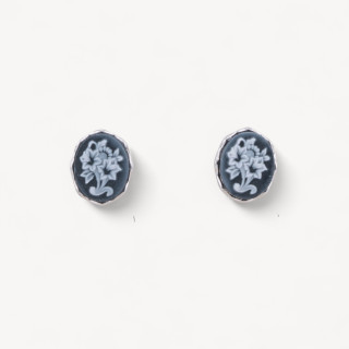 Orecchini Perno In Argento 925 Con Cammei con Fiori Nero