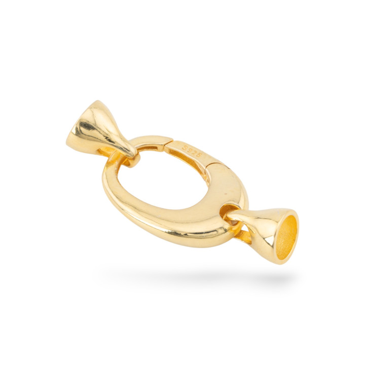 Chiusura A Scatto Di Argento 925 14x34mm Con Coppette 1pz Dorato