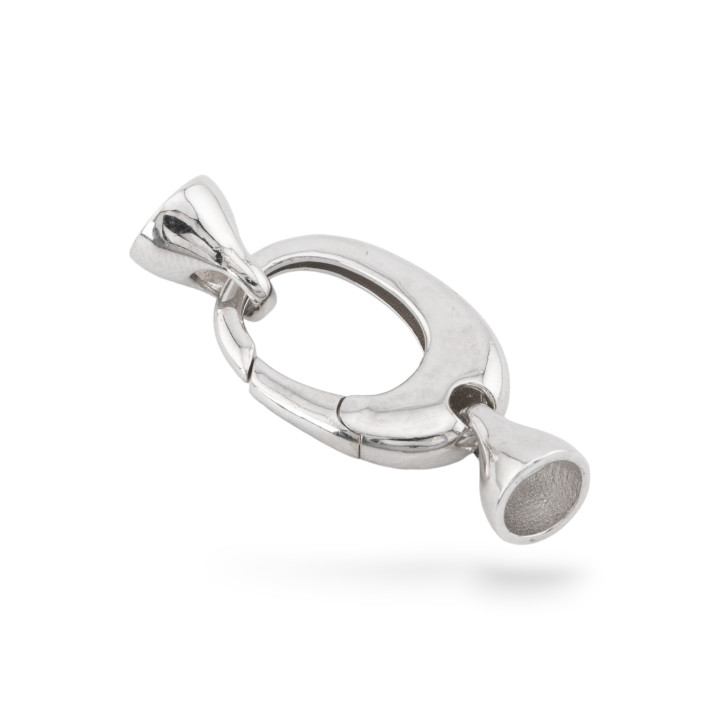 Chiusura A Scatto Di Argento 925 14x34mm Con Coppette 1pz Rodiato