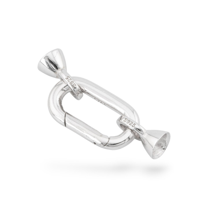 Chiusura A Scatto Di Argento 925 9x28mm Con Coppette Da 5,5mm 1pz Rodiato