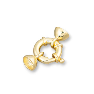 Chiusura Di Argento 925 Anello A Molla 12mm Canna 3mm Coppette 7mm 2pz Dorato