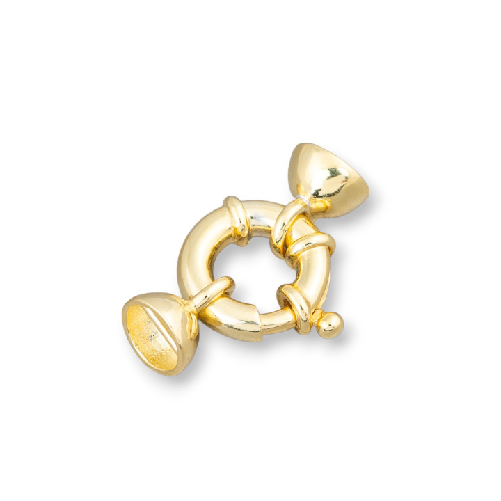 Chiusura Di Argento 925 Anello A Molla 12mm Canna 3mm Coppette 7mm 2pz Dorato