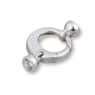 Chiusura Di Argento 925 Con Zirconi Micropave A Scatto Tondo 20x33mm Con Coppette Da 7,5mm 1pz Rodiato