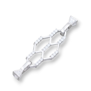 Chiusura Di Argento 925 Con Zirconi Nido D'Ape Multifilo 16x56mm Coppetta da 6mm 1pz Rodiato