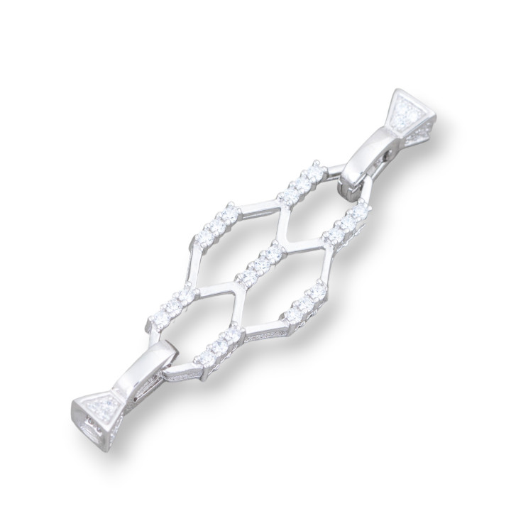 Chiusura Di Argento 925 Con Zirconi Nido D'Ape Multifilo 16x56mm Coppetta da 6mm 1pz Rodiato