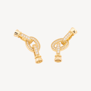 Chiusura Di Argento 925 Con Zirconi Ovale 9x23mm Con Coppette da 5,5mm 2pz Dorato