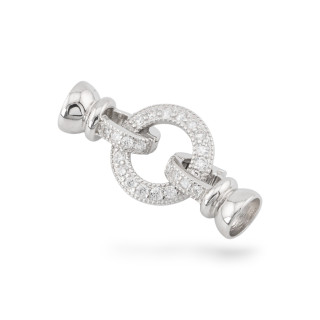 Chiusura Di Argento 925 Con Zirconi Tondo 14x30mm Con Coppette da 7,5mm 1pz Rodiato