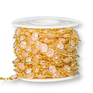 Catena Rosario Di Ottone Con Occhio Di Gatto Cabochon 7,5mm 5 Metri Dorato Rosa