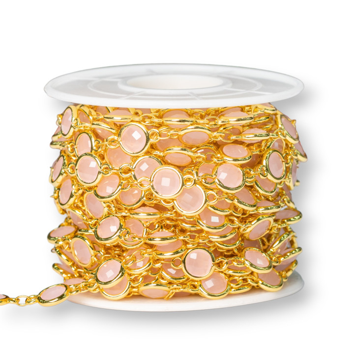 Catena Rosario Di Ottone Con Occhio Di Gatto Cabochon 7,5mm 5 Metri Dorato Rosa