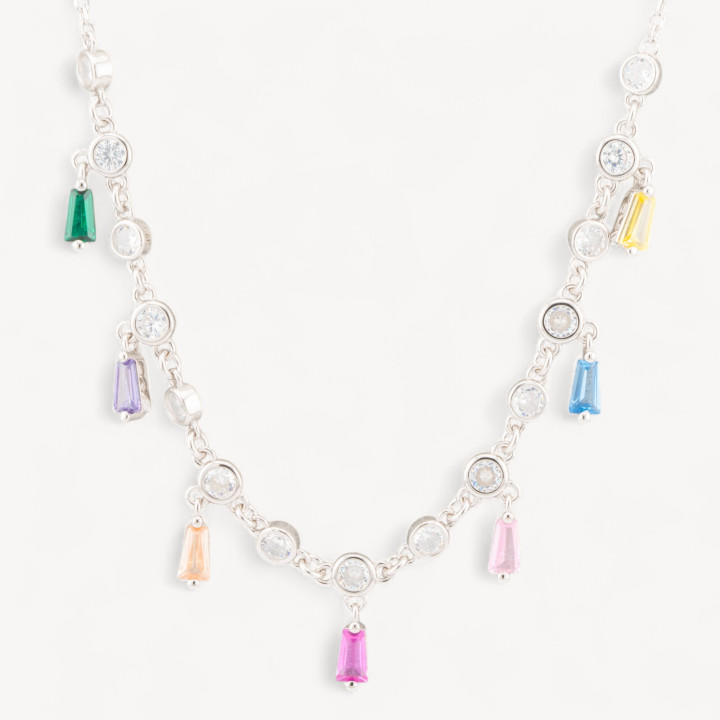 Collana In Argento 925 Con Pendenti Con Zirconi Rodiata