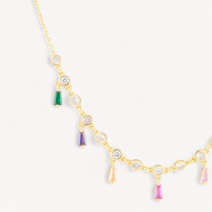 Collana In Argento 925 Con Pendenti Con Zirconi Dorata