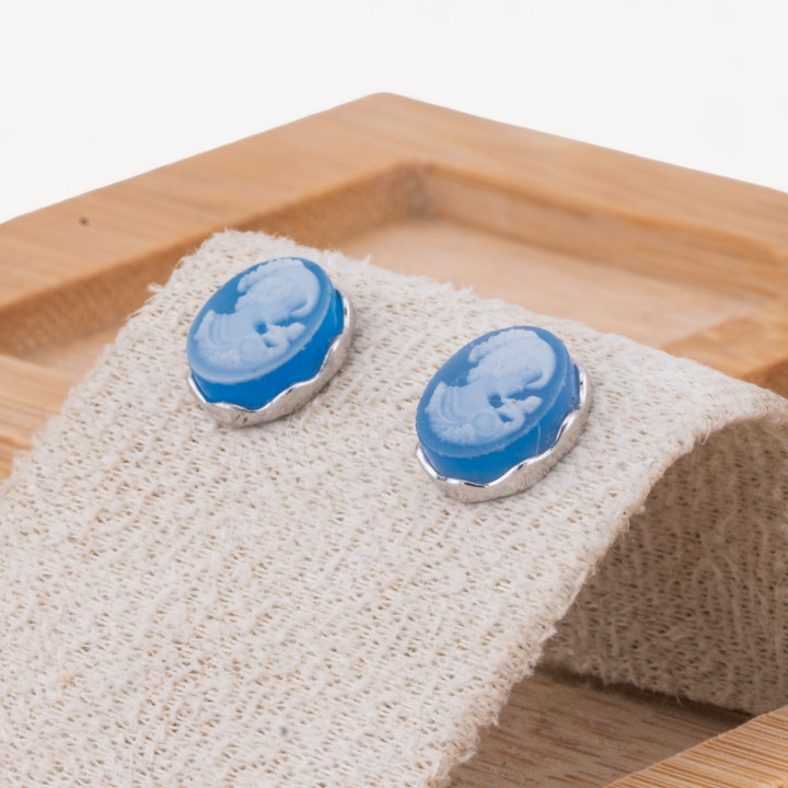 Orecchini Perno In Argento 925 Con Cammei con Donna Blu