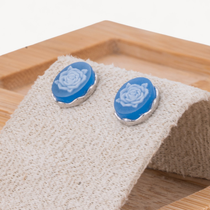 Orecchini Perno In Argento 925 Con Cammei con Rosa Blu