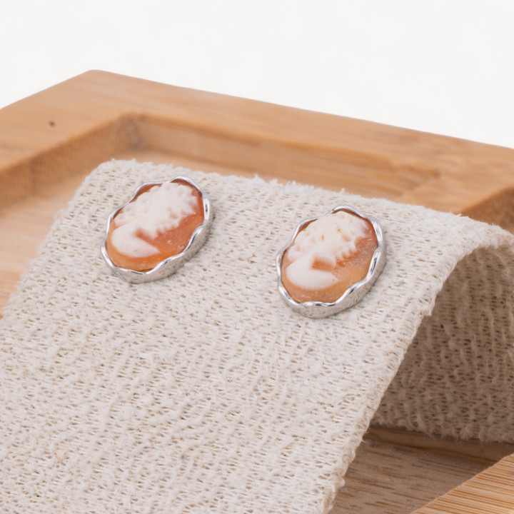 Orecchini Perno In Argento 925 Con Cammei con Donna Rosso