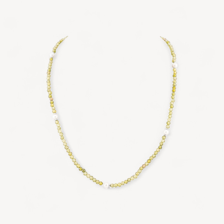 Collana Girocollo Di Zirconi E Perle Di Maiorca Con Chiusura in Argento 925 Rodiato 41cm + 5,5cm