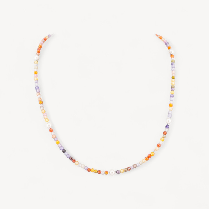 Collana Girocollo Di Zirconi E Perle Di Maiorca Con Chiusura in Argento 925 Rodiato 41cm + 5,5cm