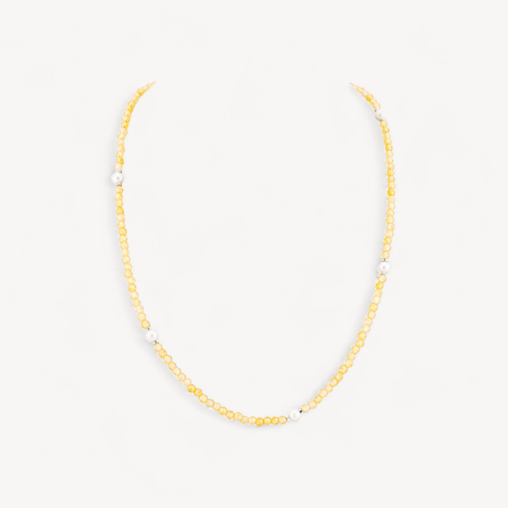 Collana Girocollo Di Zirconi E Perle Di Maiorca Con Chiusura in Argento 925 Rodiato 41cm + 5,5cm