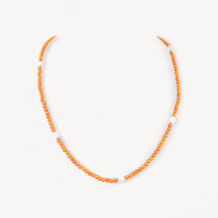 Collana Girocollo Di Zirconi E Perle Di Maiorca Con Chiusura in Argento 925 Rodiato 41cm + 5,5cm