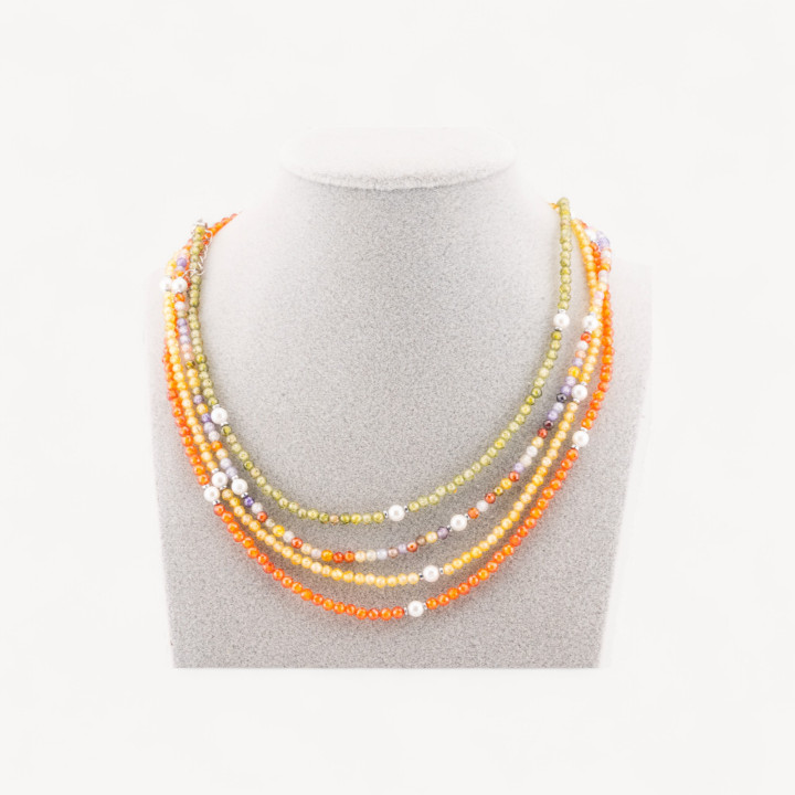 Collana Girocollo Di Zirconi E Perle Di Maiorca Con Chiusura in Argento 925 Rodiato 41cm + 5,5cm