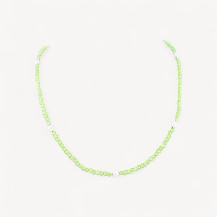 Collana Girocollo Di Zirconi E Perle Di Maiorca Con Chiusura in Argento 925 Rodiato 41cm + 5,5cm