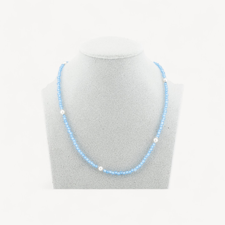 Collana Girocollo Di Zirconi E Perle Di Maiorca Con Chiusura in Argento 925 Rodiato 41cm + 5,5cm