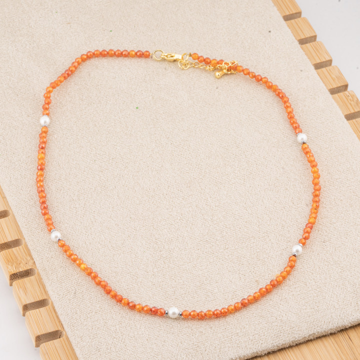 Collana con Cristalli Arancioni E Perle Di Maiorca Con Chiusura e Catenina In Acciaio Dorato 10pz