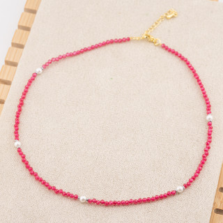 Collana con Cristalli Bordeaux E Perle Di Maiorca Con Chiusura e Catenina In Acciaio Dorato 10pz