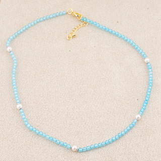 Collana con Cristalli Celesti E Perle Di Maiorca Con Chiusura e Catenina In Acciaio Dorato 10pz