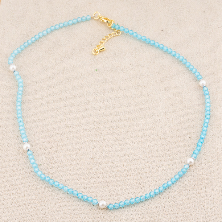 Collana con Cristalli Celesti E Perle Di Maiorca Con Chiusura e Catenina In Acciaio Dorato 10pz