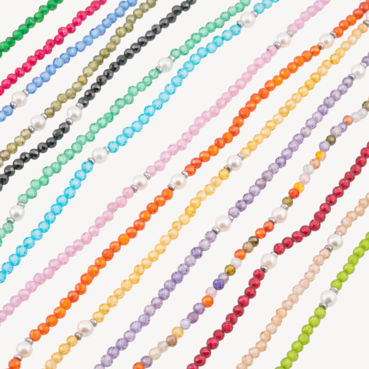 Collana con Cristalli E Perle Di Maiorca Con Chiusura e Catenina In Acciaio Dorato 10pz