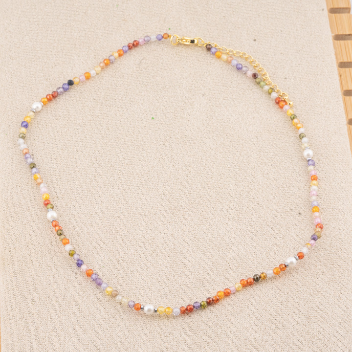Collana con Cristalli Multicolor E Perle Di Maiorca Con Chiusura e Catenina In Acciaio Dorato 10pz